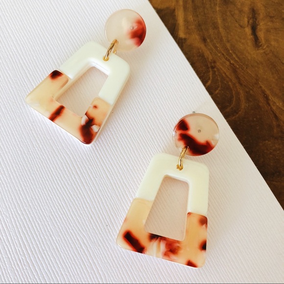 Pink and Cream Acrylic Drop Earrings 🍓 - Picture 2 of 2